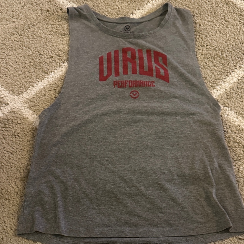 Virus Women's Gray Muscle Tee with Red Logo
